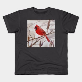 Northern Cardinal with Leaves painting Kids T-Shirt